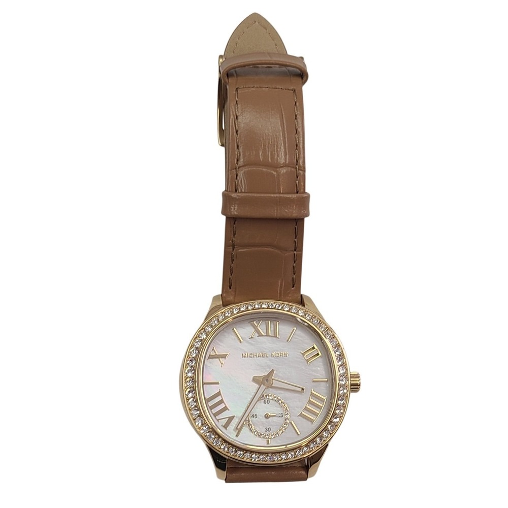 Michael Kors Sage Three-Hand Peanut Croco‎ Embossed Leather Watch 38 mm New - Picture 2 of 8